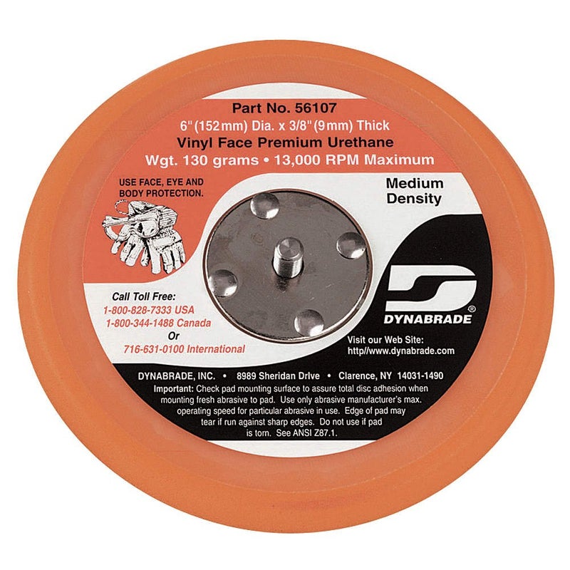 Dynabrade (56107) 6" (152 mm) Diameter Vinyl-Face Non-Vacuum Sanding Disc Pad, Teal | 3/8" (10 mm) Thick Urethane Medium Density, Swirl-Free Finish, 5/16"-24 Male Thread